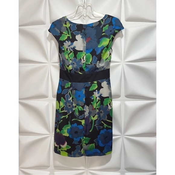 Mac & Jac Sz S Black Blue Floral Print Spring Easter Silky Pleated Dress Summer - Picture 3 of 6